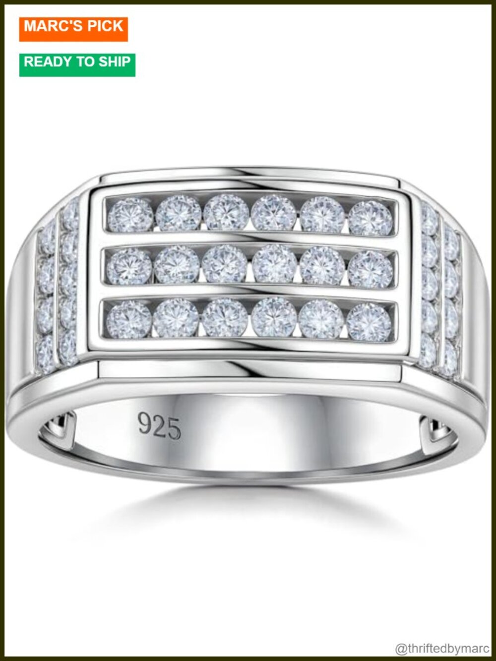 Mens Moissanite Wedding Band VVS1 925 Sterling Silver Eternity Ring